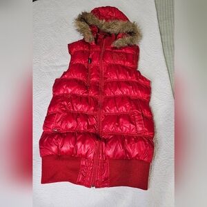 Womens Long Red Triple F.A.T Goose Puffer Vest Size XL